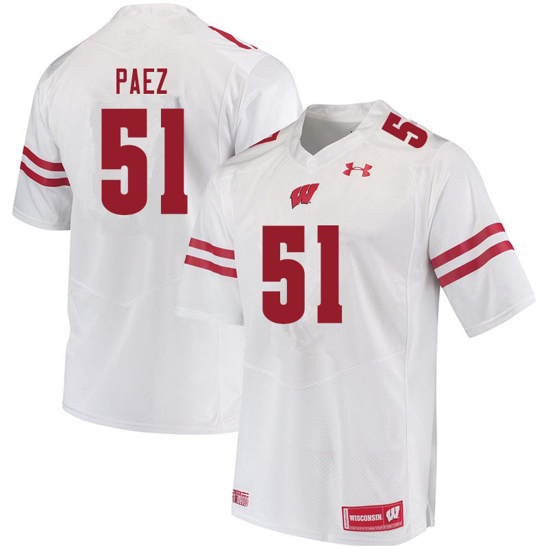 Men #51 Gio Paez Wisconsin Badgers College Football Jerseys Sale-White